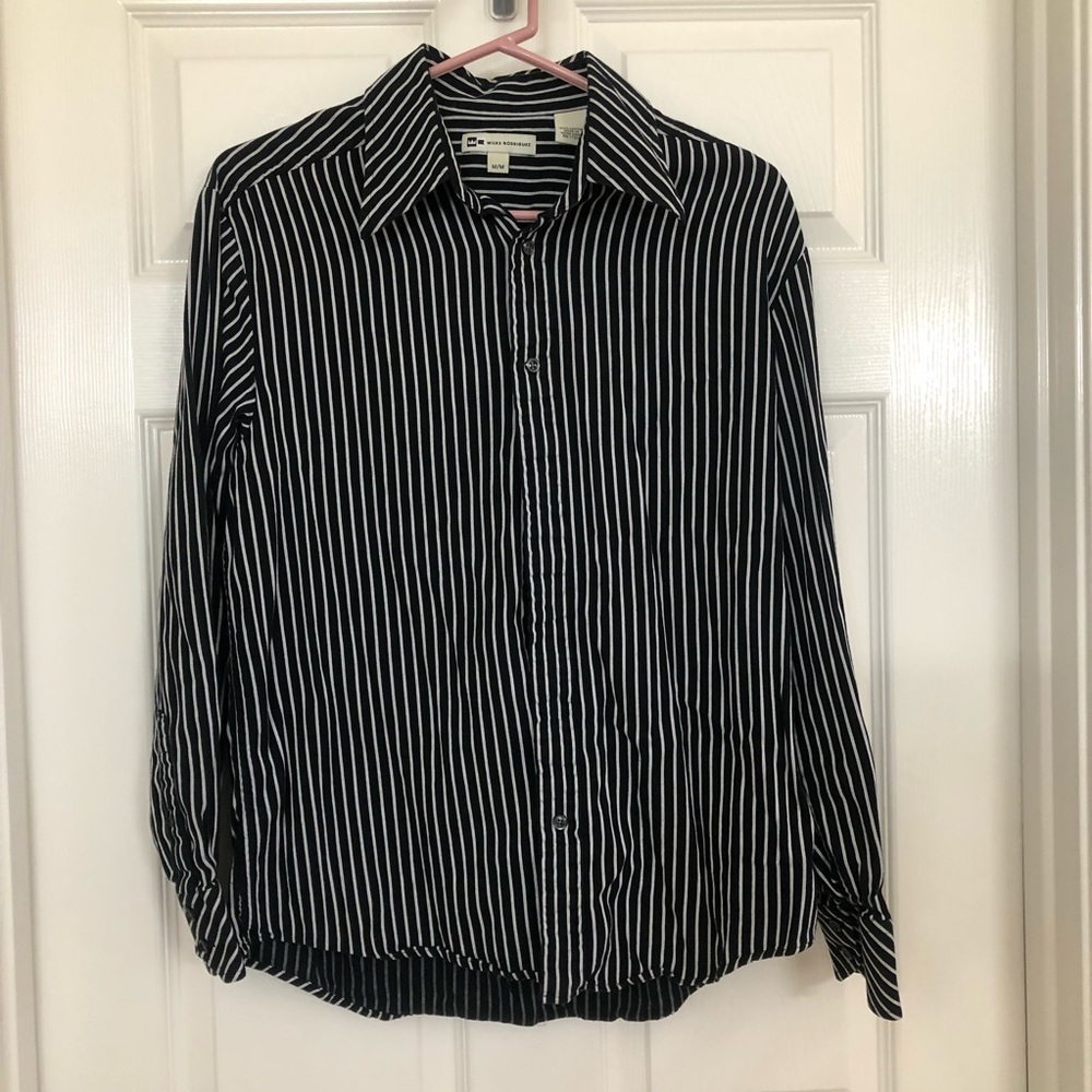Wilke Rodriguez Black and White Striped Button Down Shirt